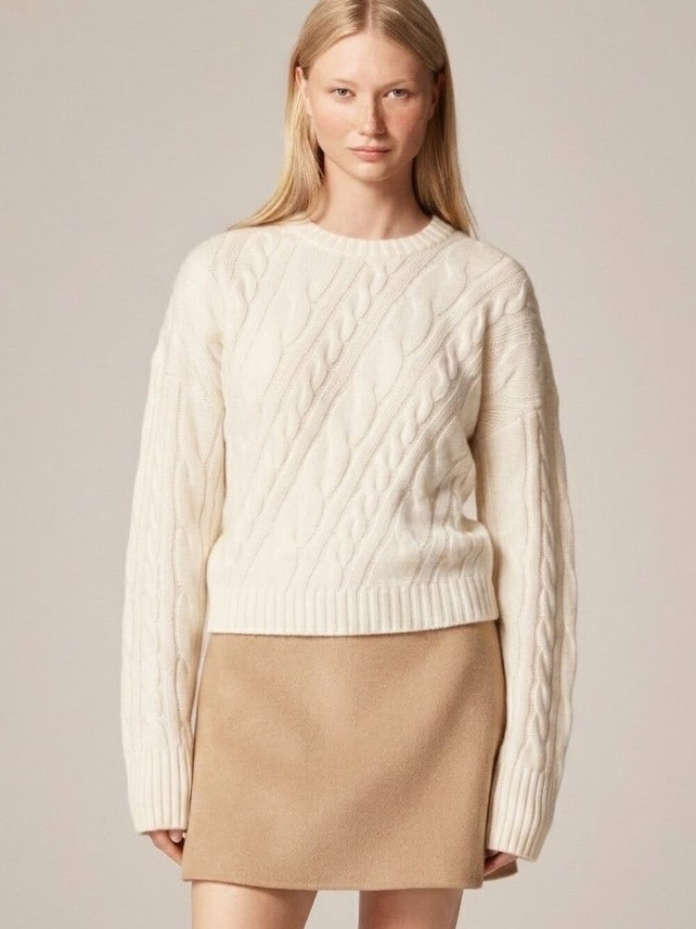 NWT J.Crew Spring Street Cashmere Twisted Cable-knit Sweater in Ivory M